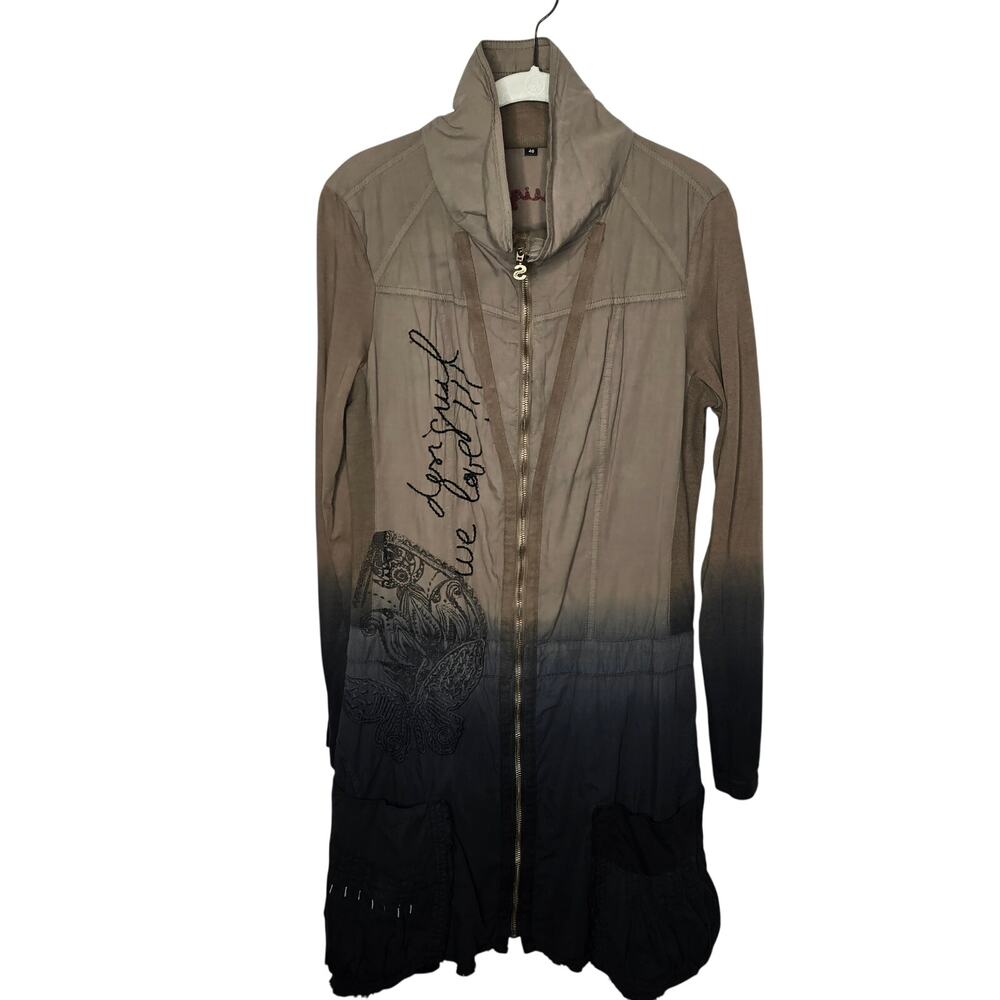 Vtg Desigual Sahara Full-zip Brown Black Ombré Embroidered Dress Jacket Size 40